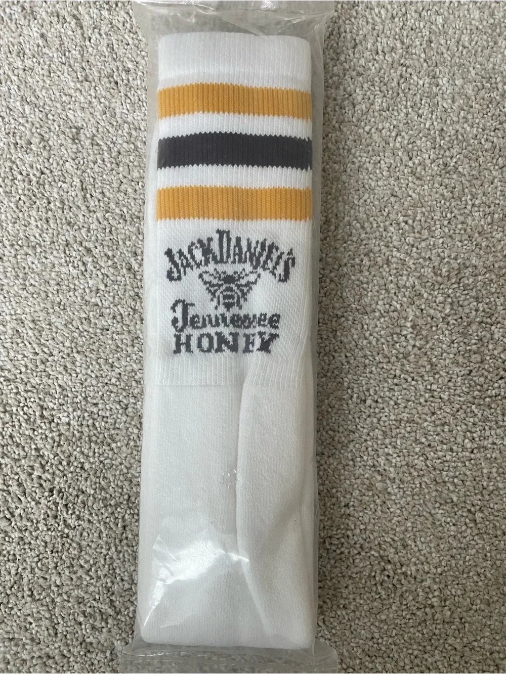 Jack Daniels White, Yellow & Black Striped Athletic Crew Socks